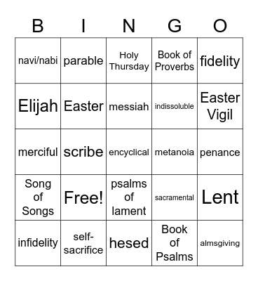 Religion Final Exam Review Grade 7 Bingo Card