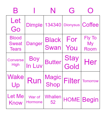 BTS FESTA Bingo Card