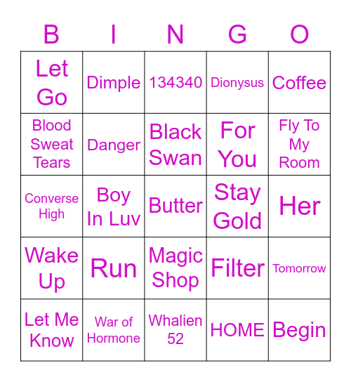 BTS FESTA Bingo Card