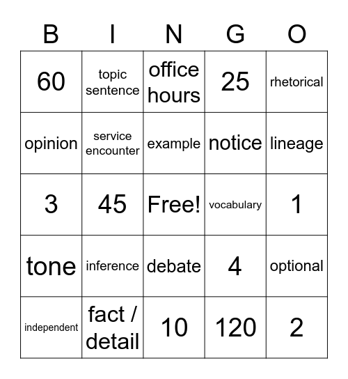 Untitled Bingo Card