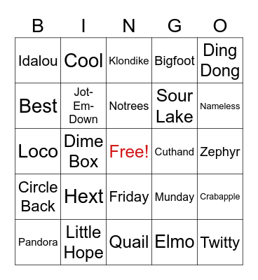 Texas Town Bingo Card