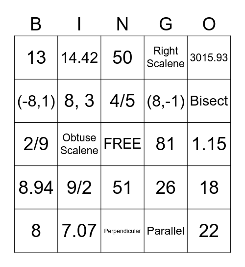 Final Exam Review Bingo Card