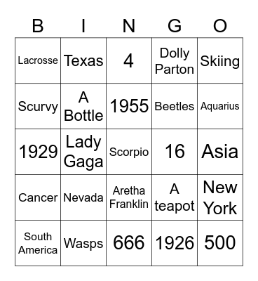 Trivia Bingo Card
