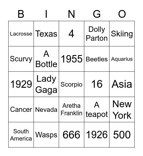 Trivia Bingo Card
