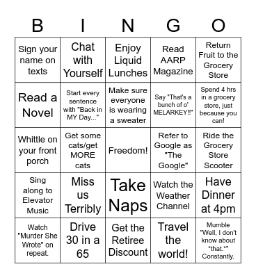 JCH RETIREMENT CARD 5.26.22 Bingo Card