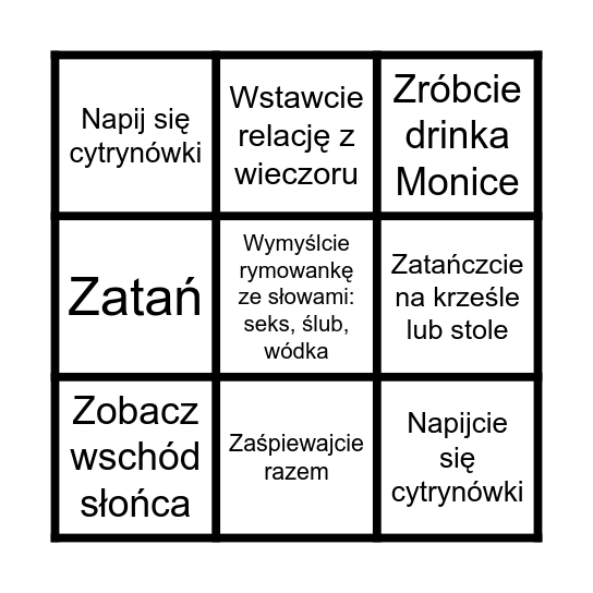 Wieczór panieński Moniki Kucharskiej Bingo Card