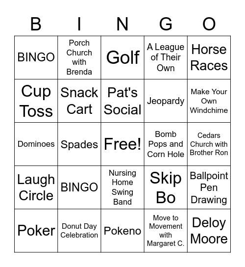 Cedars June Activity BINGO Card