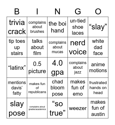 nadia Bingo Card