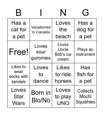 Get to know you bingo! Bingo Card