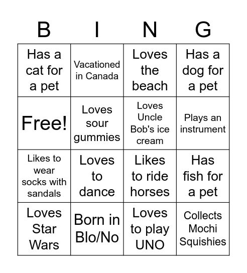 Get to know you bingo! Bingo Card