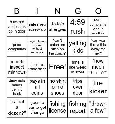 Baitshop Bingo Card