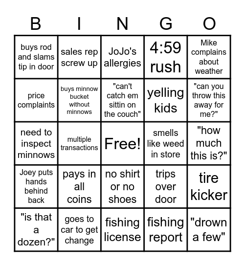Baitshop Bingo Card
