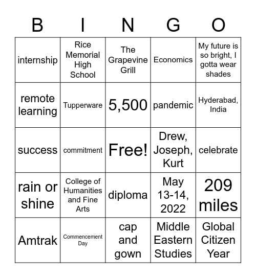 Happy Graduation Bingo Card