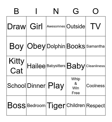 Babysitting Bingo Card
