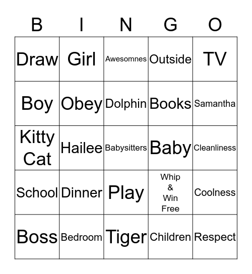 Babysitting Bingo Card
