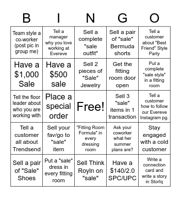 Memorial Weekend Sale Bingo Card