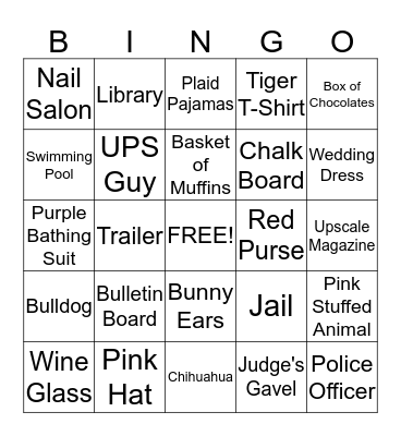 Legally Blonde Bingo Card