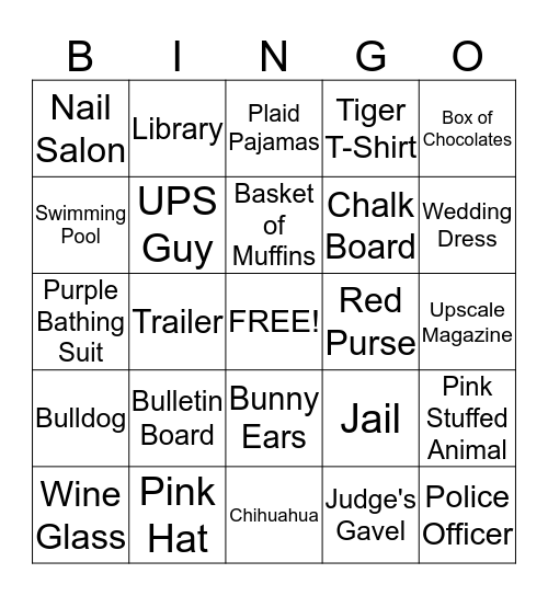Legally Blonde Bingo Card