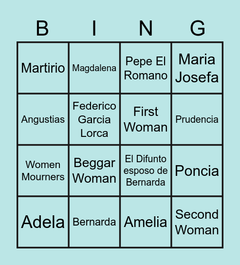 Casa de Bernarda Alba Loteria Bingo Card
