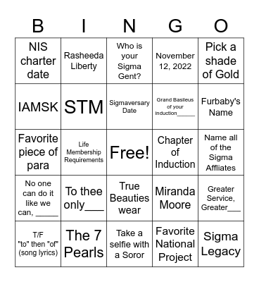 Sigma Bingo Card