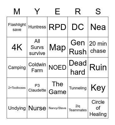 Dead By Daylight Bingo Card