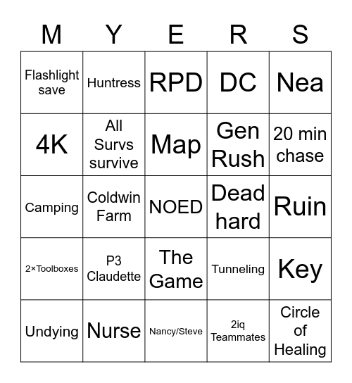 Dead By Daylight Bingo Card