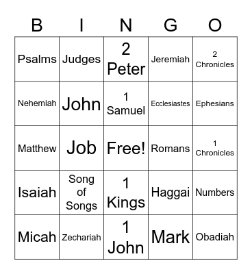 Bible Book Bingo Card
