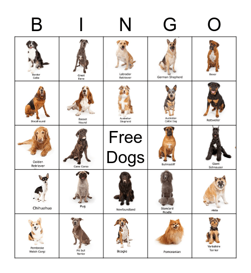 Dog Breeds Bingo Card