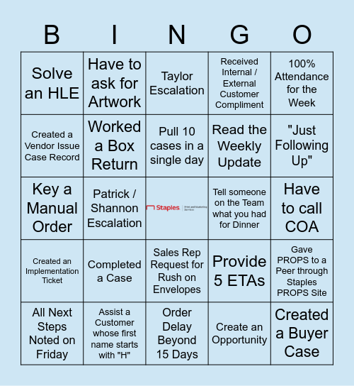 SSR Bingo - P5, Week 1 Bingo Card