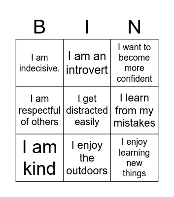 Unique Traits and Characteristics Bingo Card