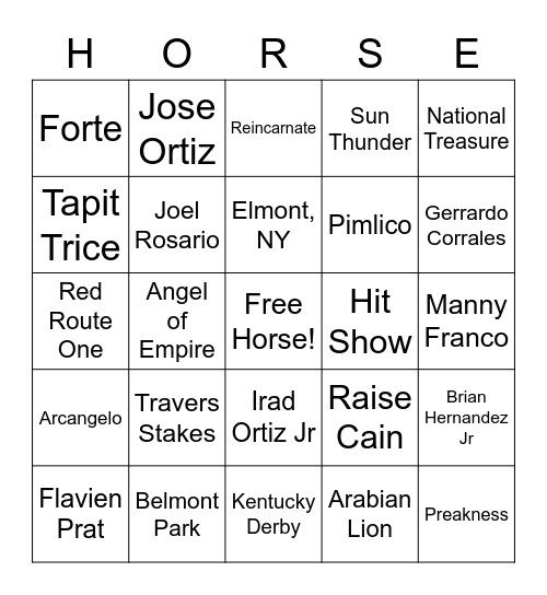 Belmont Stakes Bingo Card