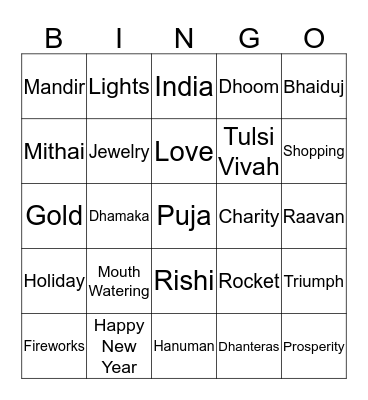 Diwali Bingo Card