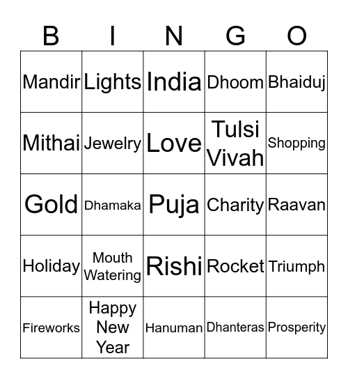 Diwali Bingo Card