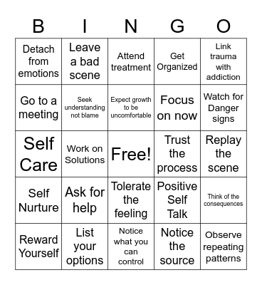 Safe Coping Skills Bingo Card