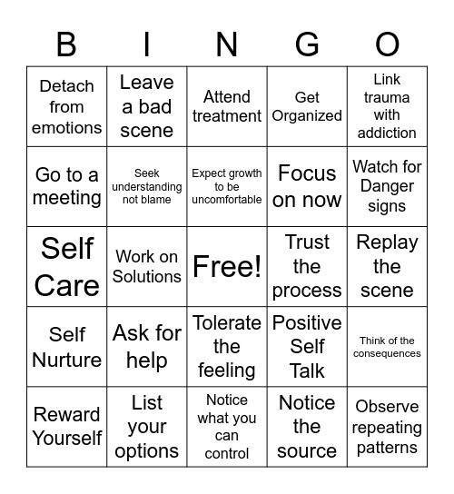 Safe Coping Skills Bingo Card