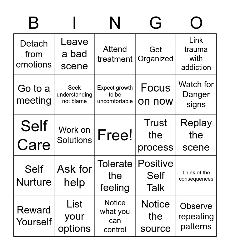 Safe Coping Skills Bingo Card