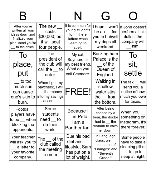 Roors Weeks 4 & 5  Bingo Card