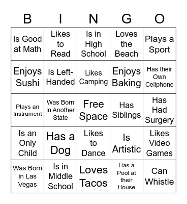 Human Bingo Card