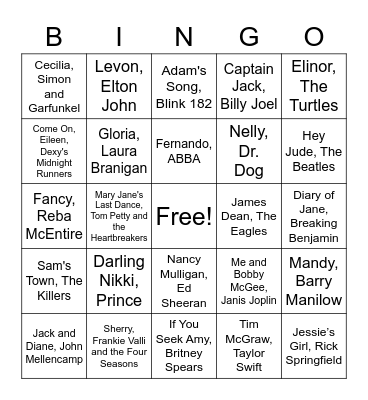 First Names Bingo Card