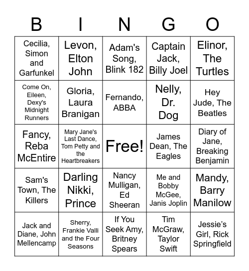 First Names Bingo Card