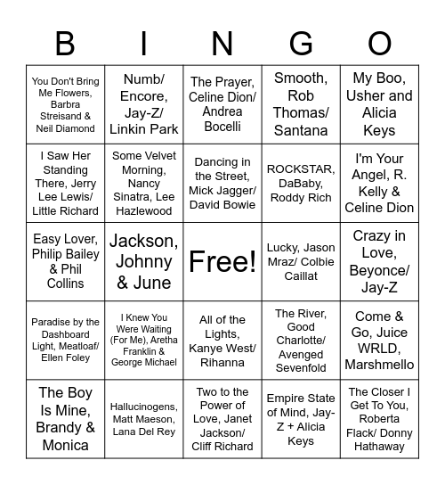 Duets/ Collabs Bingo Card