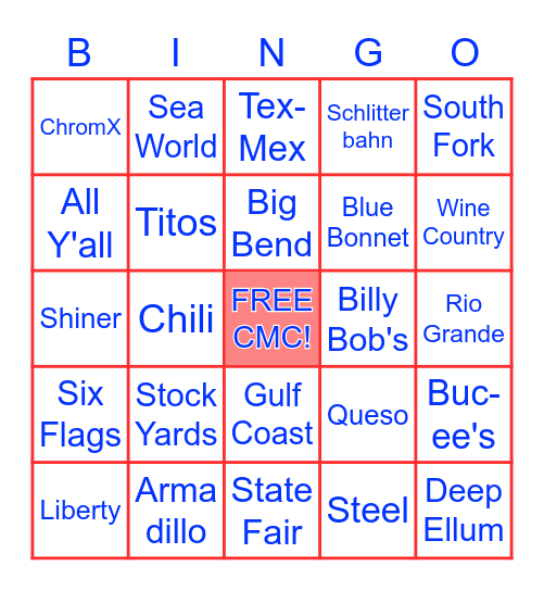 TEXAS Bingo Card