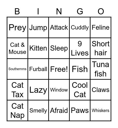 KITTY KAT Bingo Card