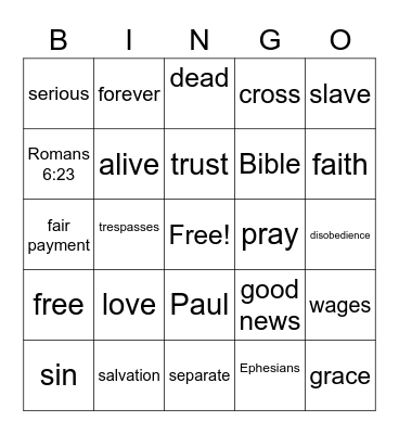 Sin is Serious Bingo Card