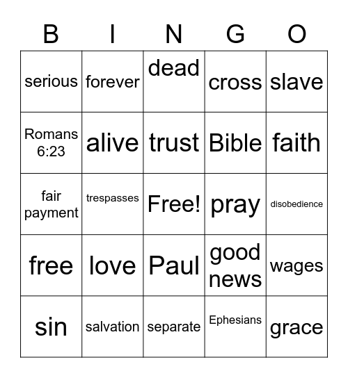 Sin is Serious Bingo Card