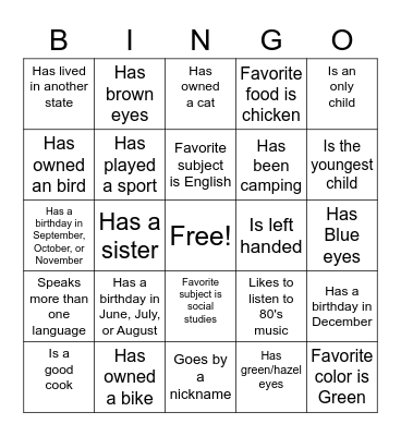 Untitled Bingo Card