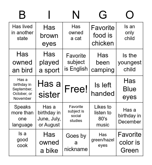 Untitled Bingo Card