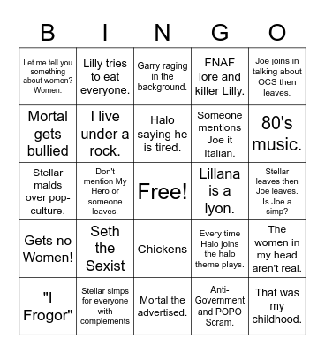 Stellar Group Chat Bingo Card