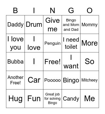 Lilly's Bingo Card