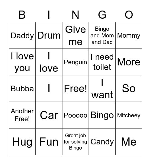 Lilly's Bingo Card